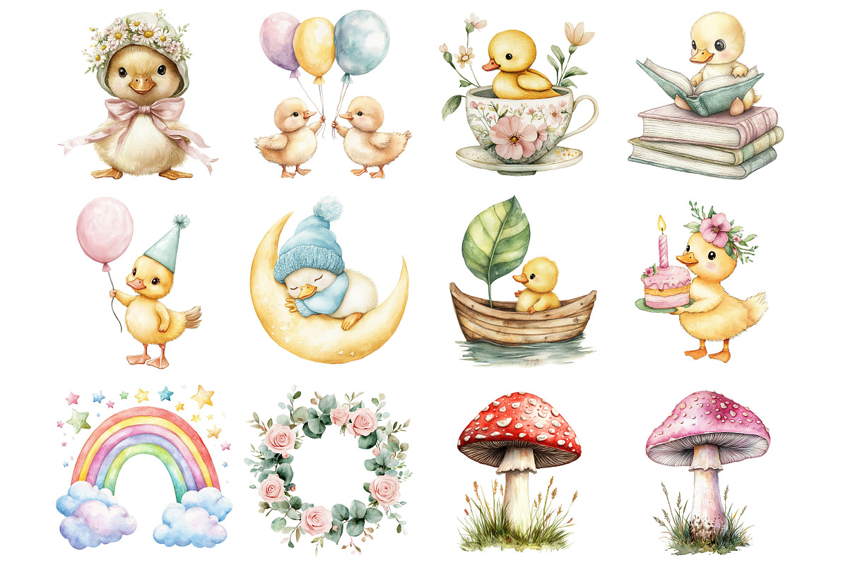 Watercolor Baby Goose Clipart, a Seasonal Illustration by CitraGraphics (Photo 2 of 4)