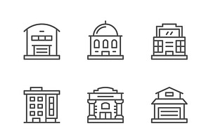 Set line icons of buildings, an Outline Icon by motorama