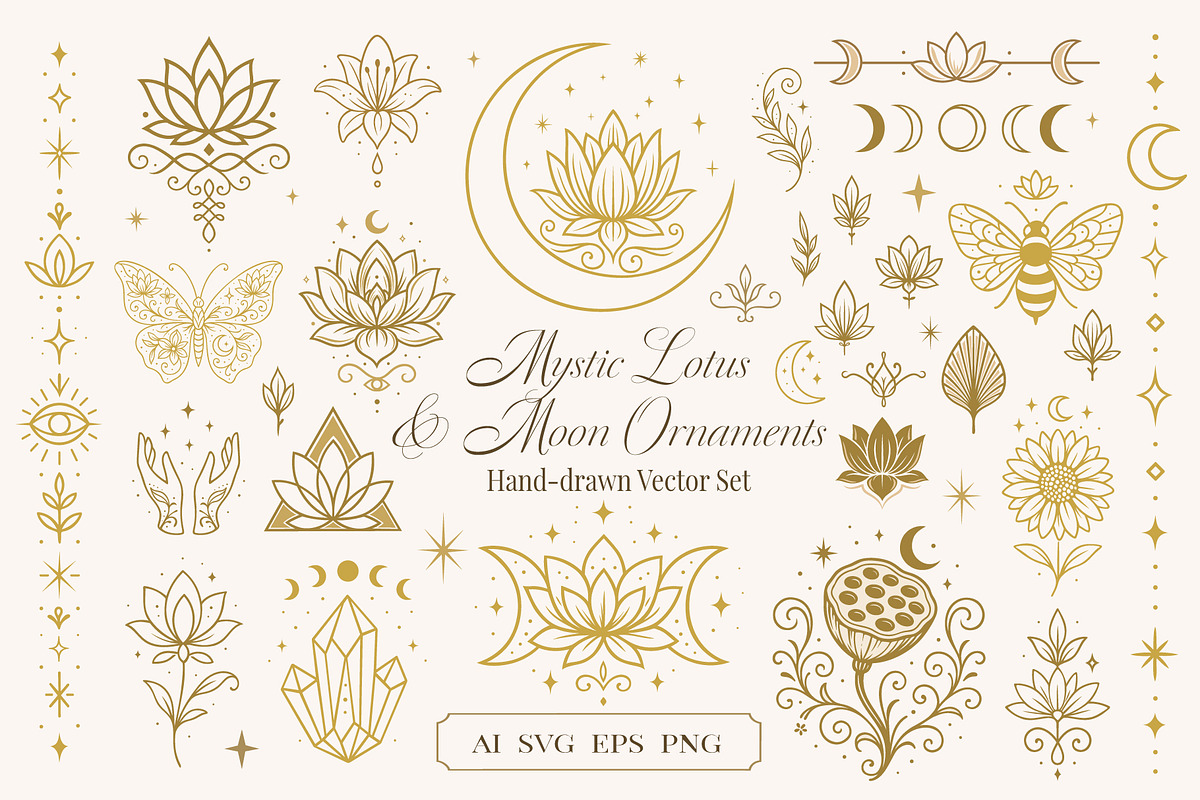 Mystic Lotus & Moon Ornaments, an Object Graphic by Christine Krahl (Photo 1 of 16)
