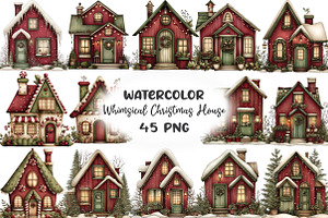Whimsical Christmas House Clipart, an Illustration by CraftArtStudio