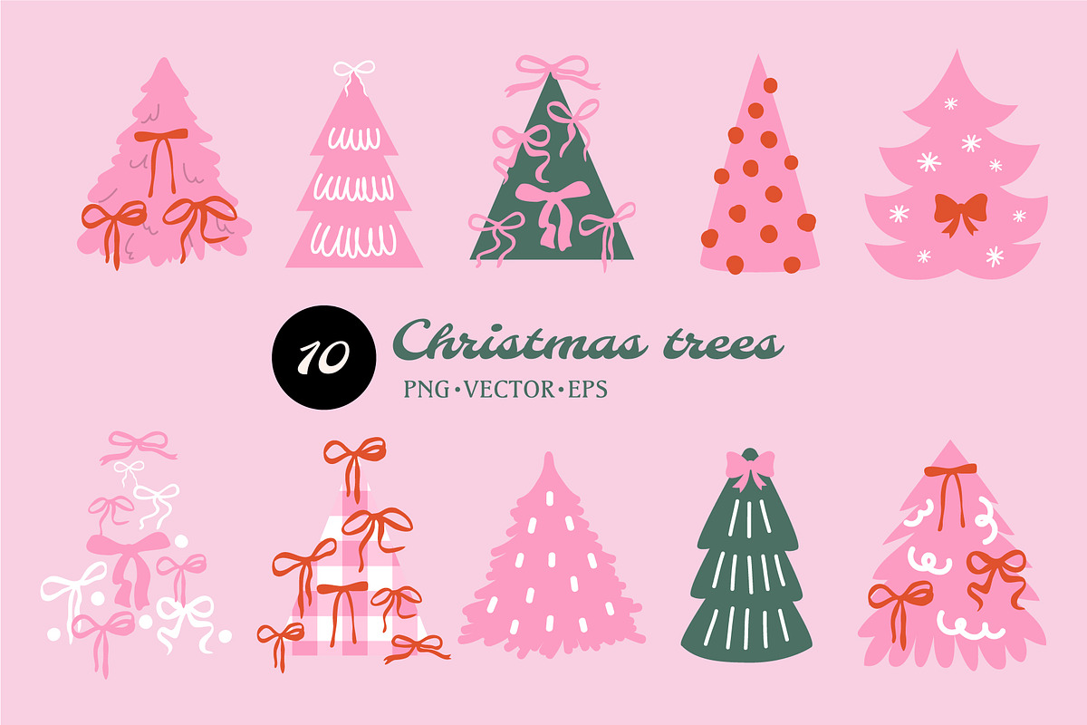 Coquette Girly Christmas trees, a Seasonal Illustration by yabluko_draws (Photo 1 of 3)