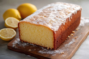 Delicious lemon pound cake topped, a Photo by Pavel_design
