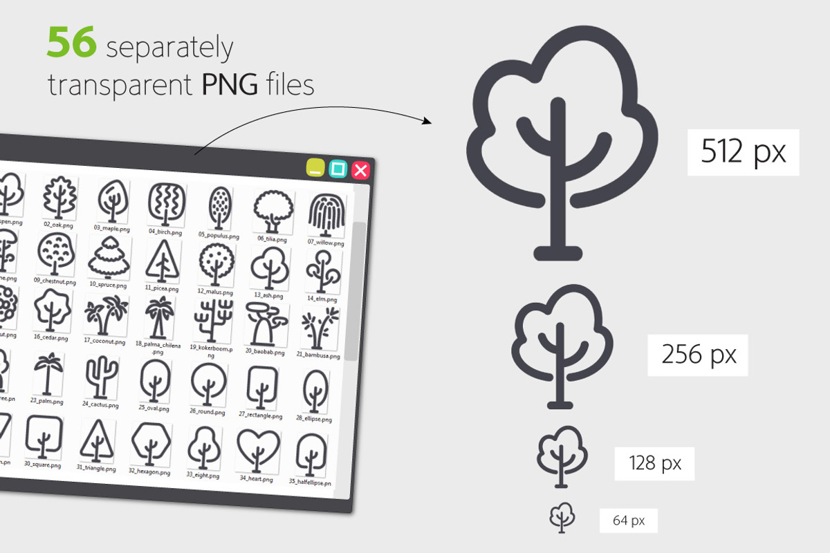 Tree Line Icons Set, an Outline Icon by Voysla's Shop (Photo 3 of 4)