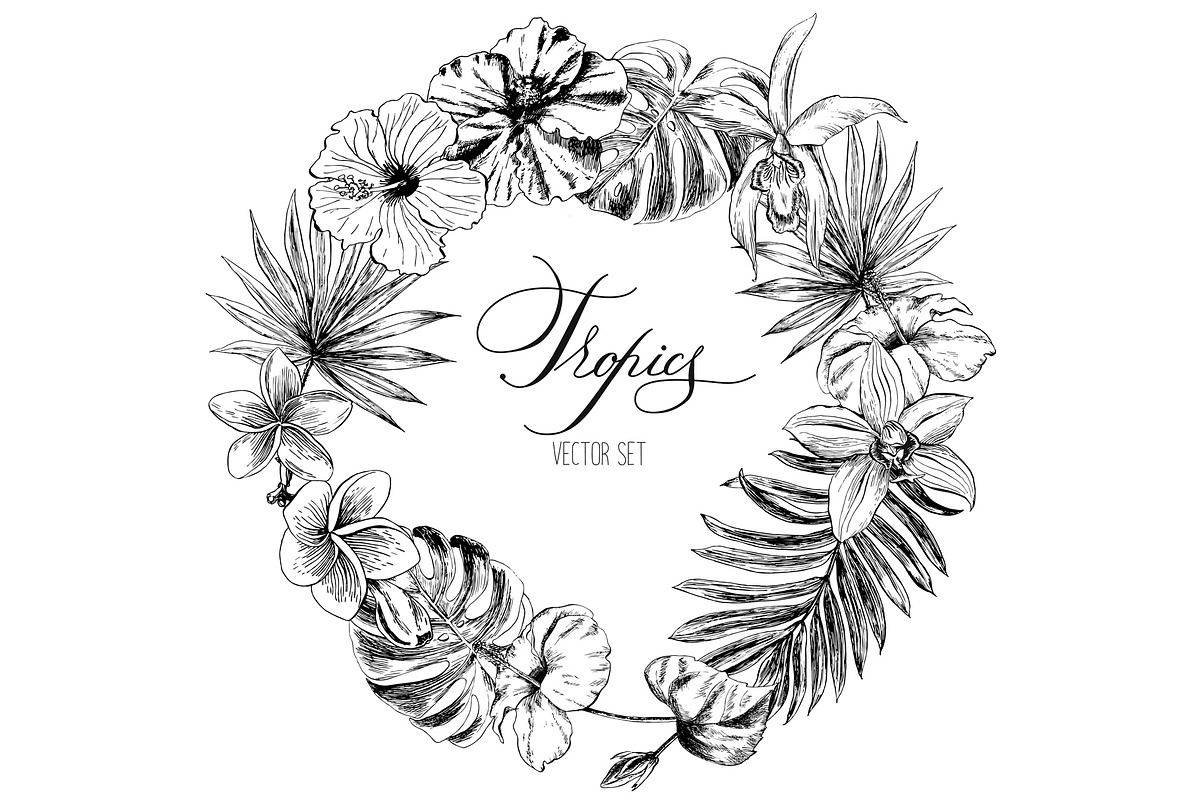Tropical flowers and leaves, an Illustration by Elena Dorosh (Photo 1 of 7)