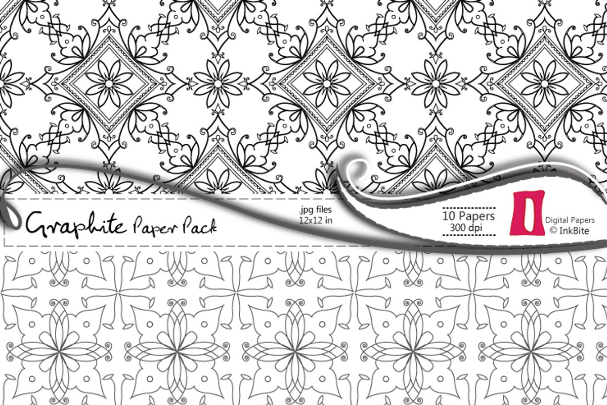 Graphite Floral Digital Paper Pack preview 2