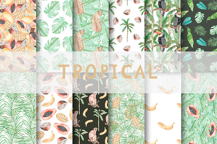 Watercolor Tropical Seamless Pattern