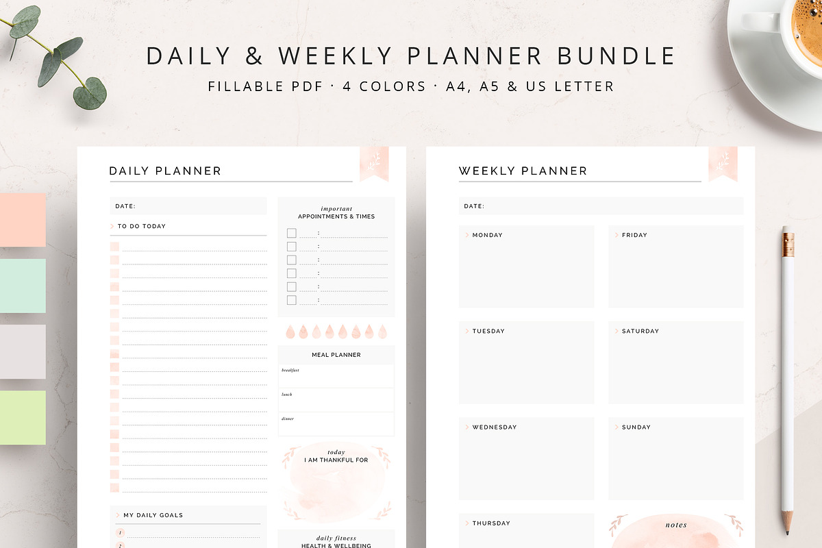 Daily & Weekly Planner Bundle, a Stationery Template by Studio Sirona (Photo 1 of 7)