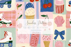 Seamless Ice Cream Skates Pattern, a Pattern Graphic by Pati Charm Studio
