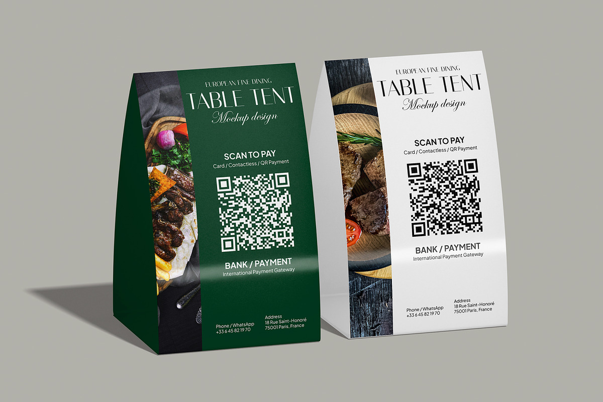 QR Code Table Tent Mockup, a Packaging Mockup by Permadi Creative