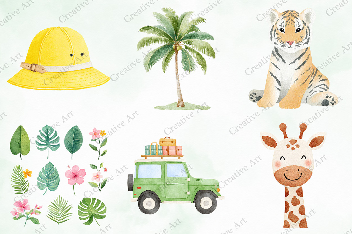 Safari Animals Watercolor Clipart, an Illustration by Creative Art (Photo 2 of 10)