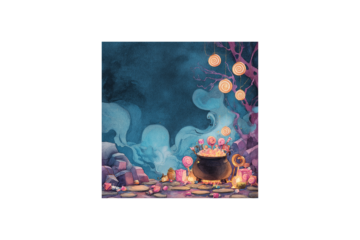 Candy and Cauldron Scene Background, a Background Graphic by PcuDesigns Illustrations (Photo 2 of 3)