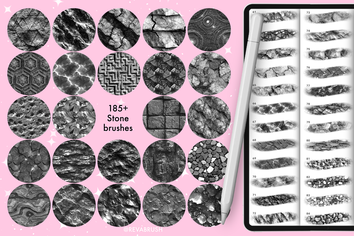 Procreate Stone texture brushes, a Brush Add-On by Revabrush (Photo 2 of 7)