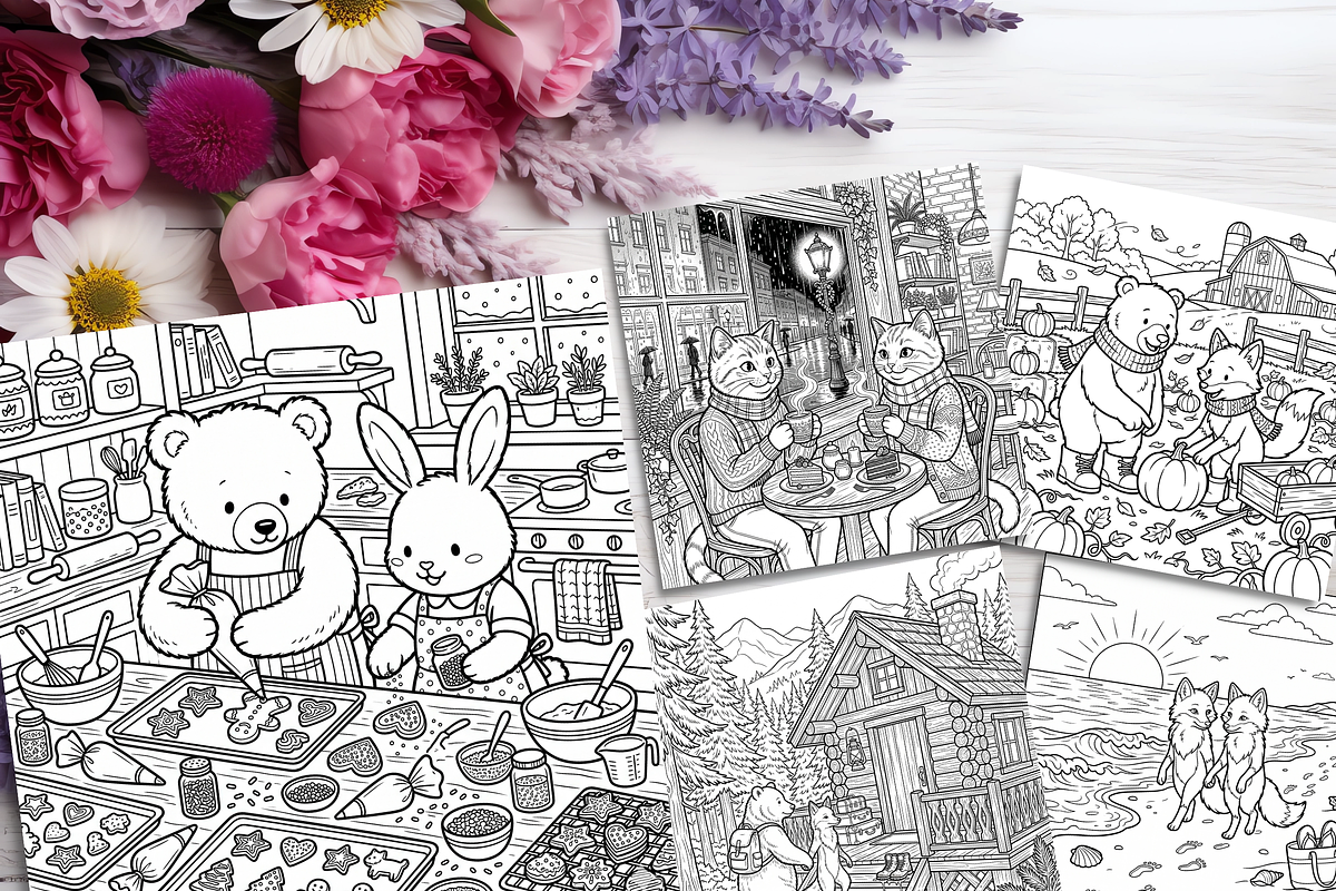 Cozy Animal Couple Coloring Pages, a Brochure Template by LA Design (Photo 7 of 10)