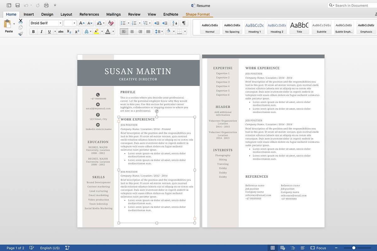 Creative resume template / CV, a Resume Template by Nordic Designs (Photo 4 of 4)