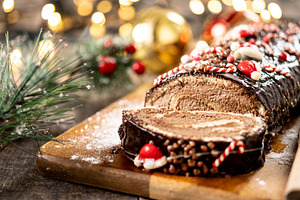 Christmas chocolate yule log cake