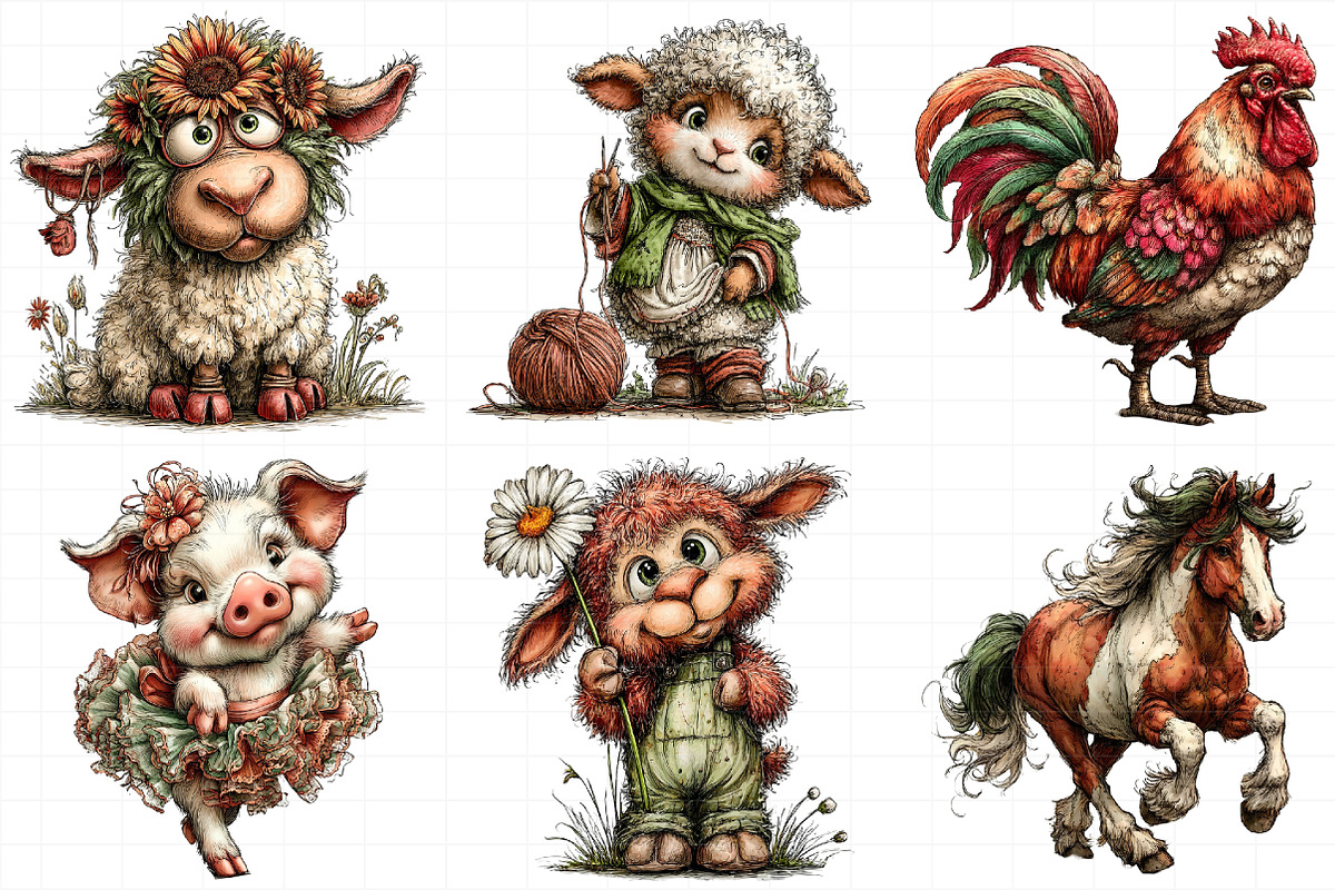 Whimsical Farm Animal Clipart Bundle, an Illustration by Daily.Designs (Photo 4 of 5)