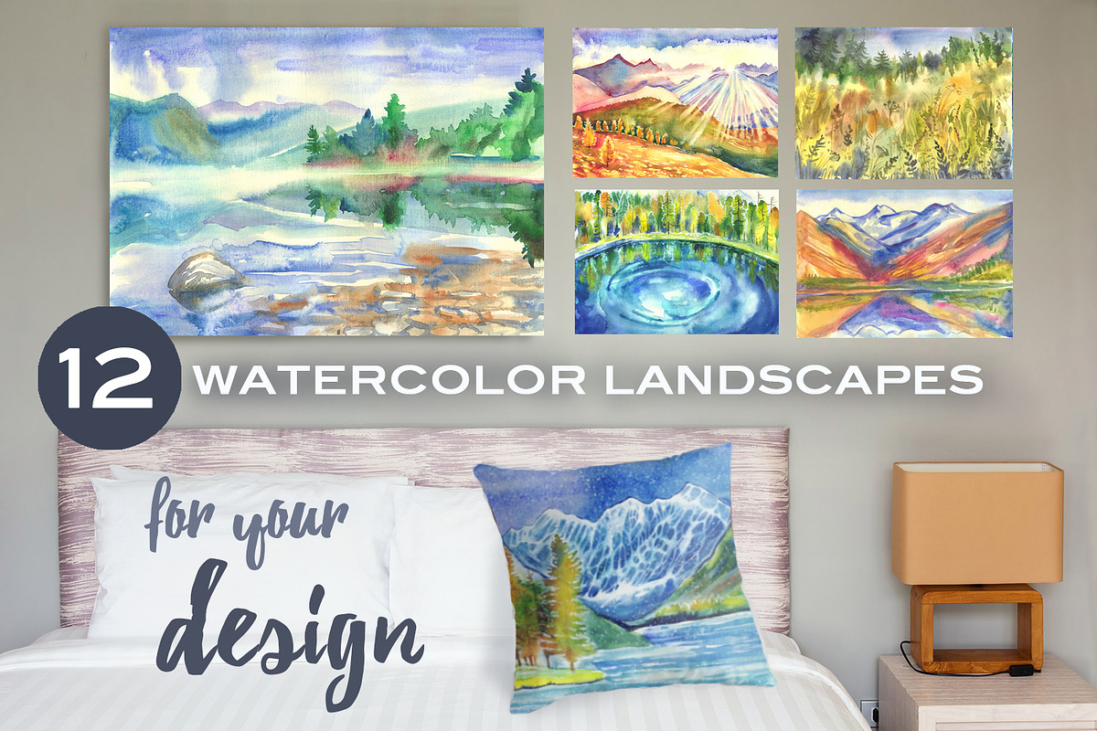 Watercolor mountain landscapes., a Decorative Illustration by Mehendra Art (Photo 1 of 12)