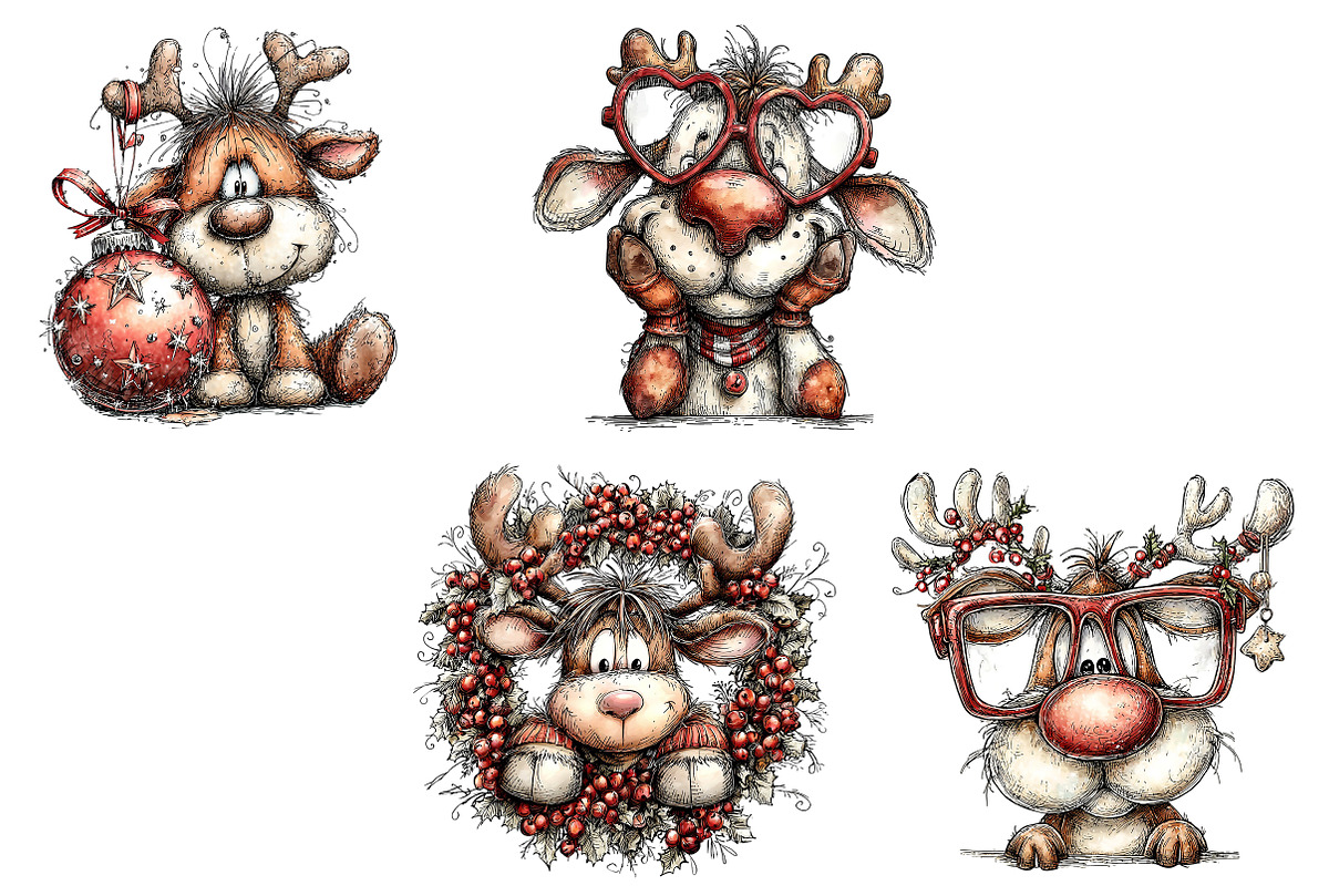 Funny Christmas Reindeer Clipart, an Illustration by Craft Nest (Photo 5 of 10)