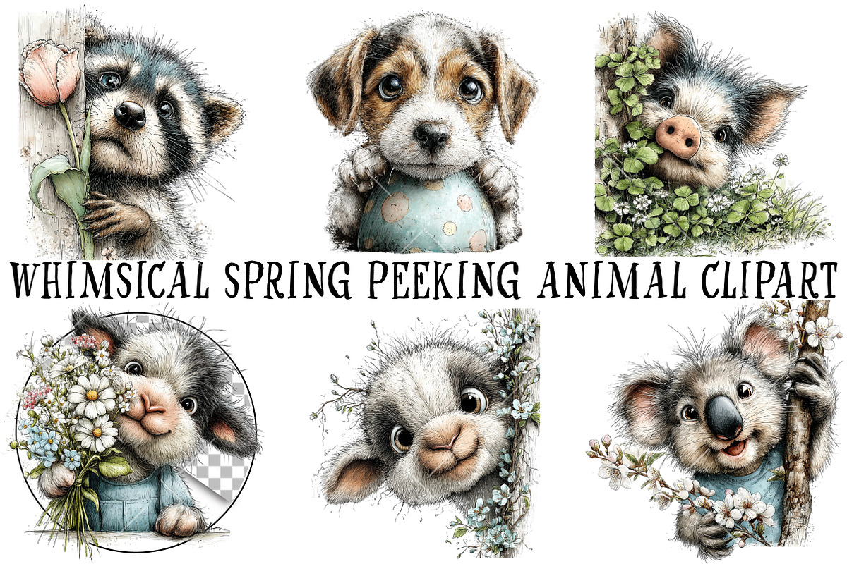 Spring Peeking Animal Clipart, an Illustration by OK Design (Photo 2 of 6)