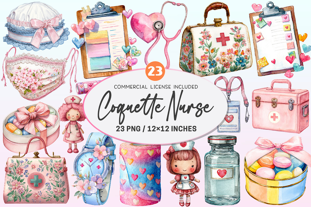 Watercolor Coquette Nurse Clipart, a Graphic by CitraGraphics (Photo 1 of 4)