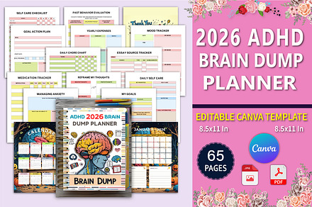 2026 ADHD Brain Dump Planner, a Print Template by Designmela01