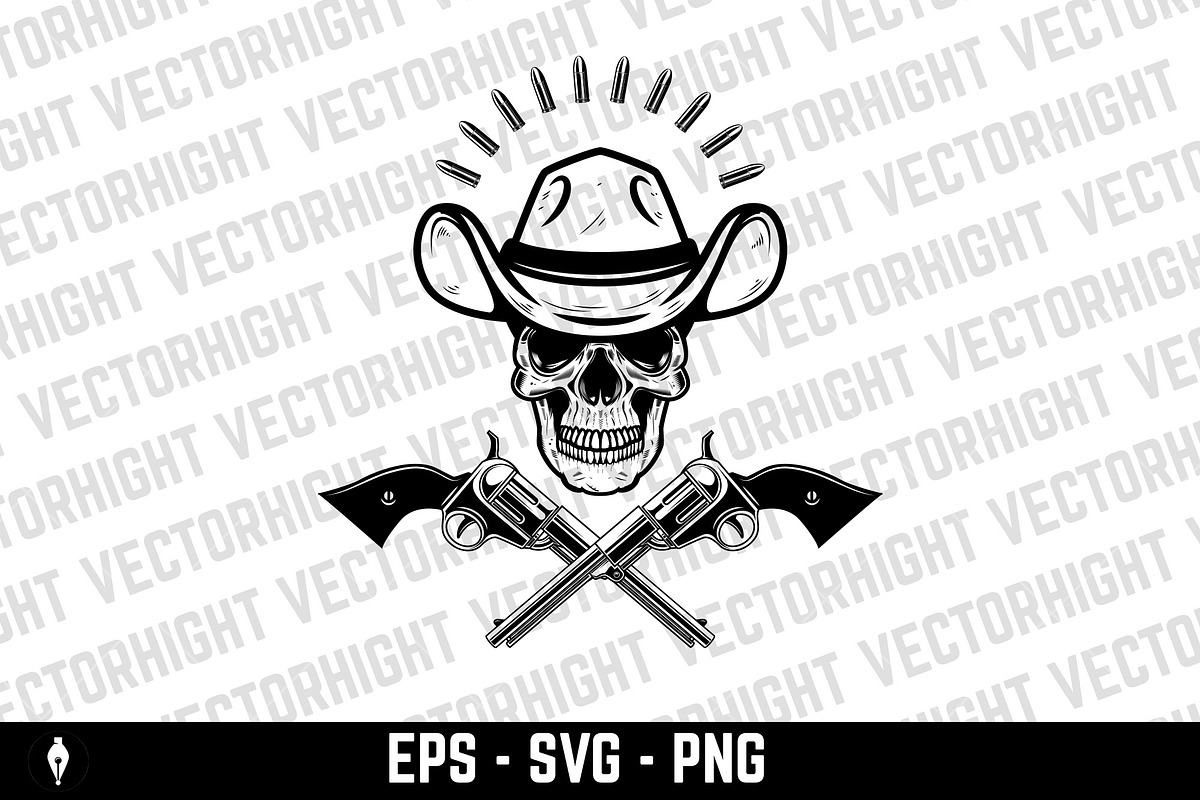 Cowboy skull with crossed revolvers., a Person Illustration by Vectorhight