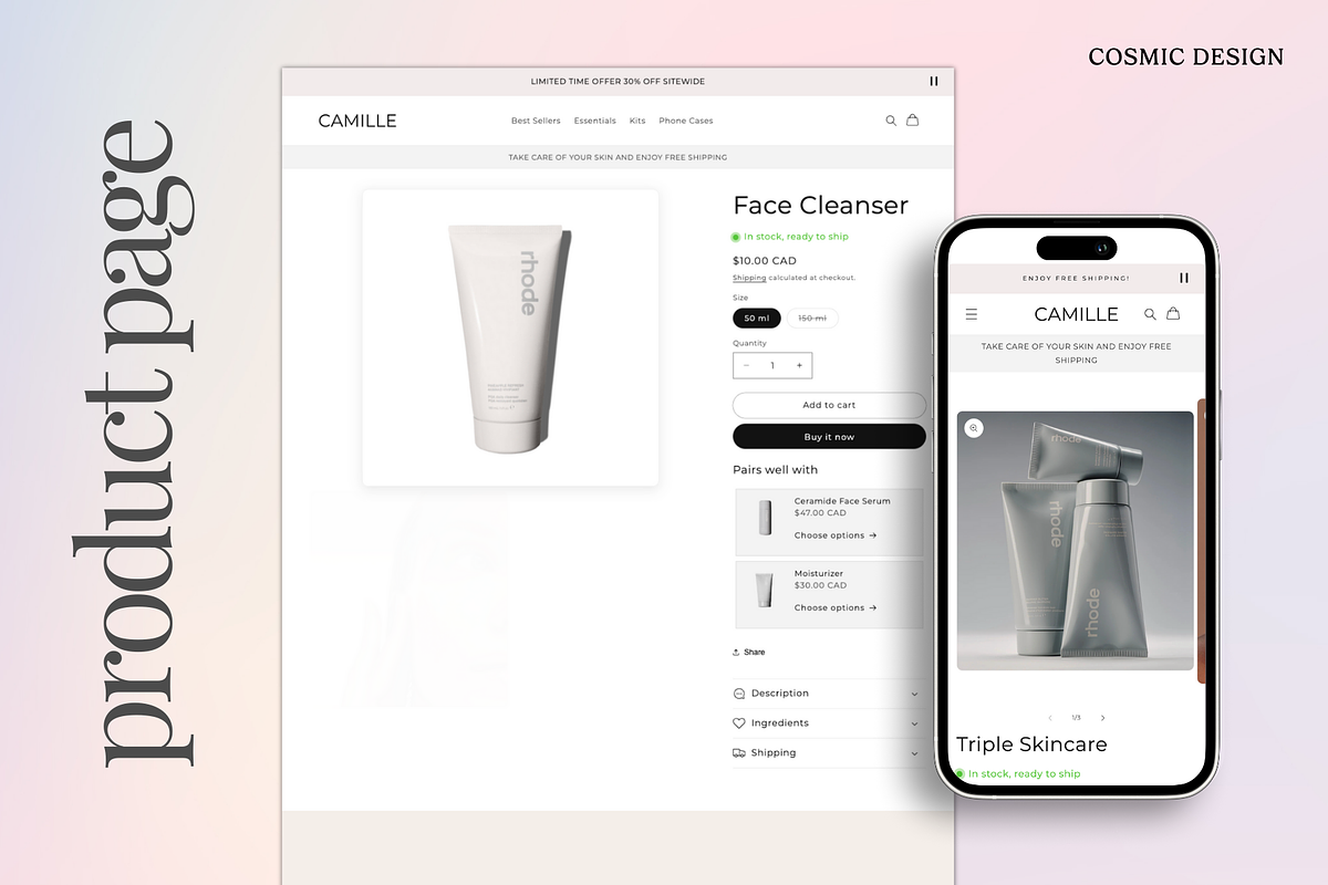 Camille Beauty Shopify Theme Website, a Shopify Template by Cosmic Design (Photo 5 of 7)