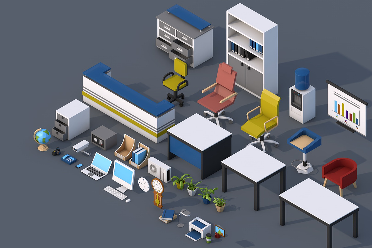 100 Low Poly Furniture Pack 4 in 1, a Furniture 3D Model by multimedia4ds (Photo 3 of 10)