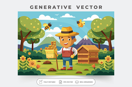 A cheerful beekeeper stands proudly, a Graphic by Iftikhar Alam
