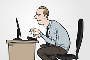 Man hunching at his working desk, a Healthcare Illustration by Funky corner (Thumbnail 1 of 2)