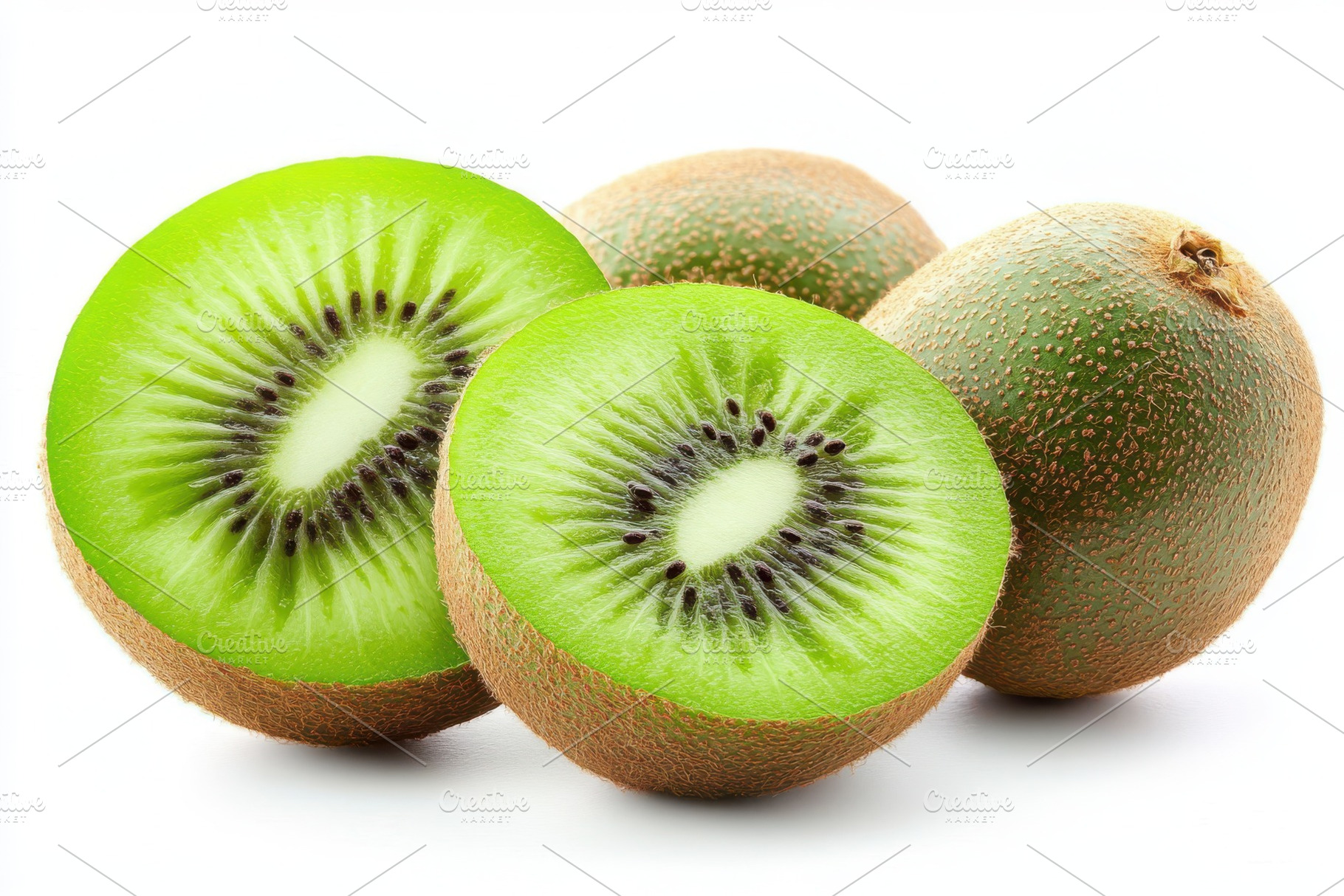 Juicy Kiwi Fruit Slices and Whole Ki, a Photo by Pixeness Studio