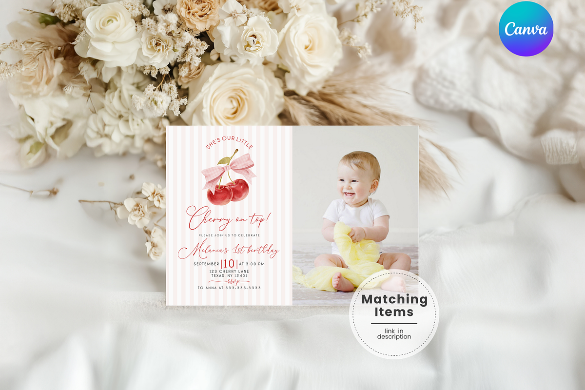 Cherry on Top 1st Birthday Photo, an Invitation Template by Digital_Mind (Photo 1 of 3)