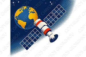 Satellite Orbiting World Earth Globe, an Illustration by Christos Georghiou