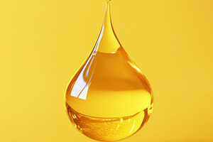 A single droplet of golden oil suspended in mid-air, reflecting light against a, a Photo by Textures & Backgrounds