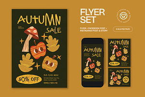 Green Quirky Autumn Sale Flyer Set, a Flyer Template by graphicook