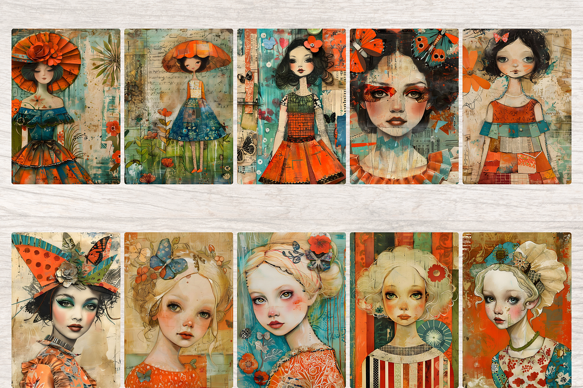 ORANGE WHIMSICAL GIRLS JUNK JOURNAL, a Person Illustration by Daring Digies (Photo 3 of 6)