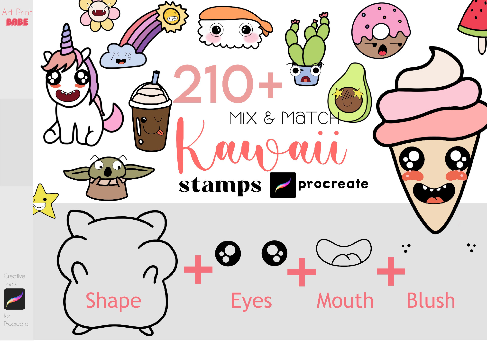 Procreate Kawaii Creator Stamps, a Brush Add-On by ArtPrintBabe