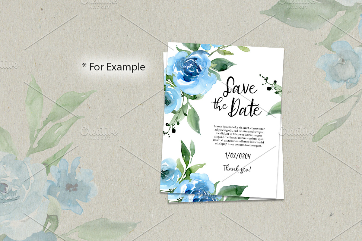 Blue Watercolor Flowers Green Leaves, an Illustration by GraphicsDish (Photo 5 of 5)