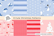 8 Cute Christmas Seamless Patterns, a Pattern Graphic by Adrienne Morris (Thumbnail 1 of 9)