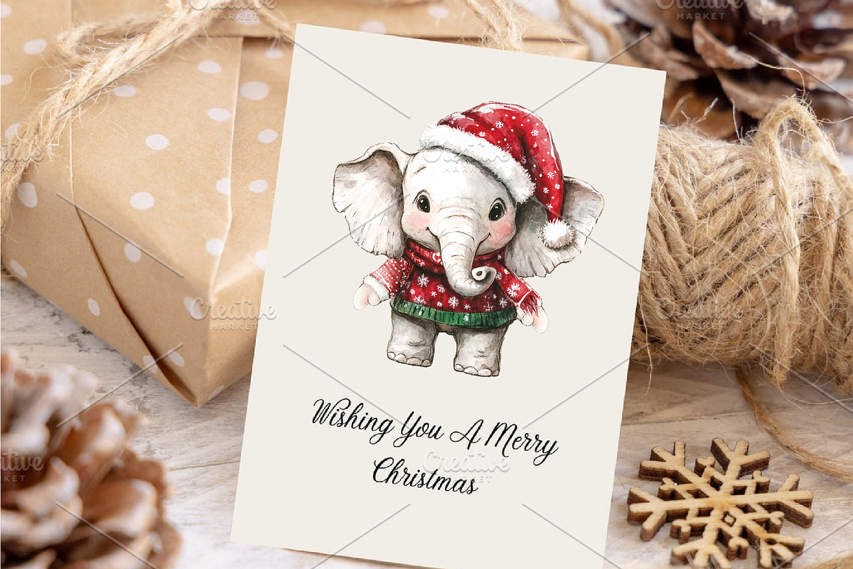 Christmas Elephant. Watercolor PNG., an Animal Illustration by KENO Mascots (Photo 7 of 7)