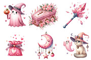 Charm Pink Halloween Clipart, an Illustration by Watercolor design (Thumbnail 2 of 4)