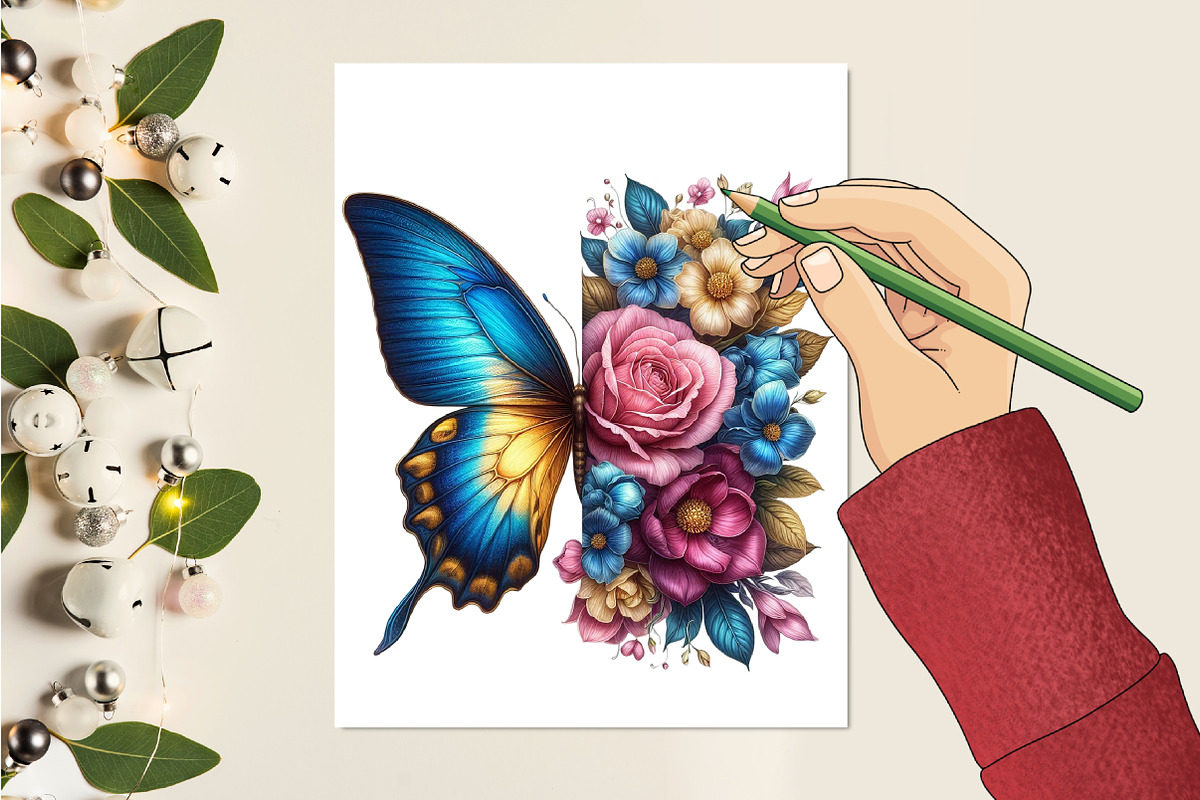 Butterfly Flowers Sublimation Clipar, an Illustration by RobertsArt (Photo 4 of 7)