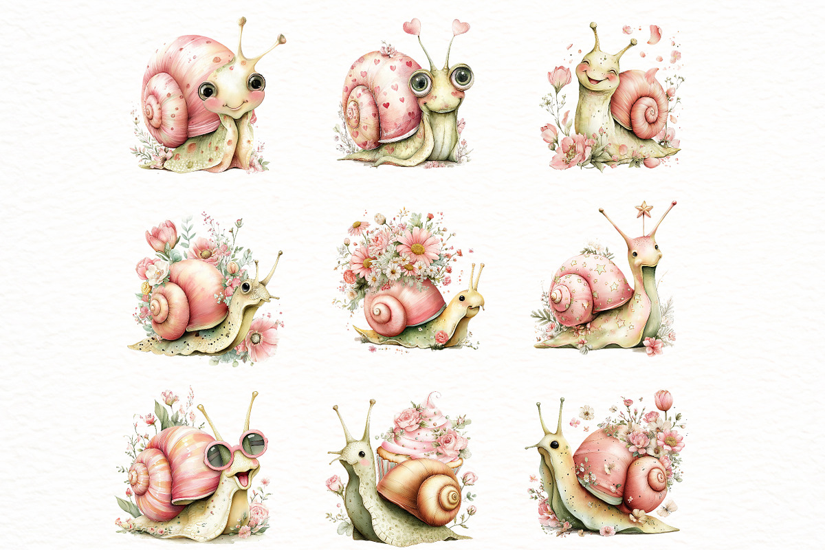 Whimsical Funny Spring Snail Clipart, an Illustration by Designworld (Photo 5 of 8)