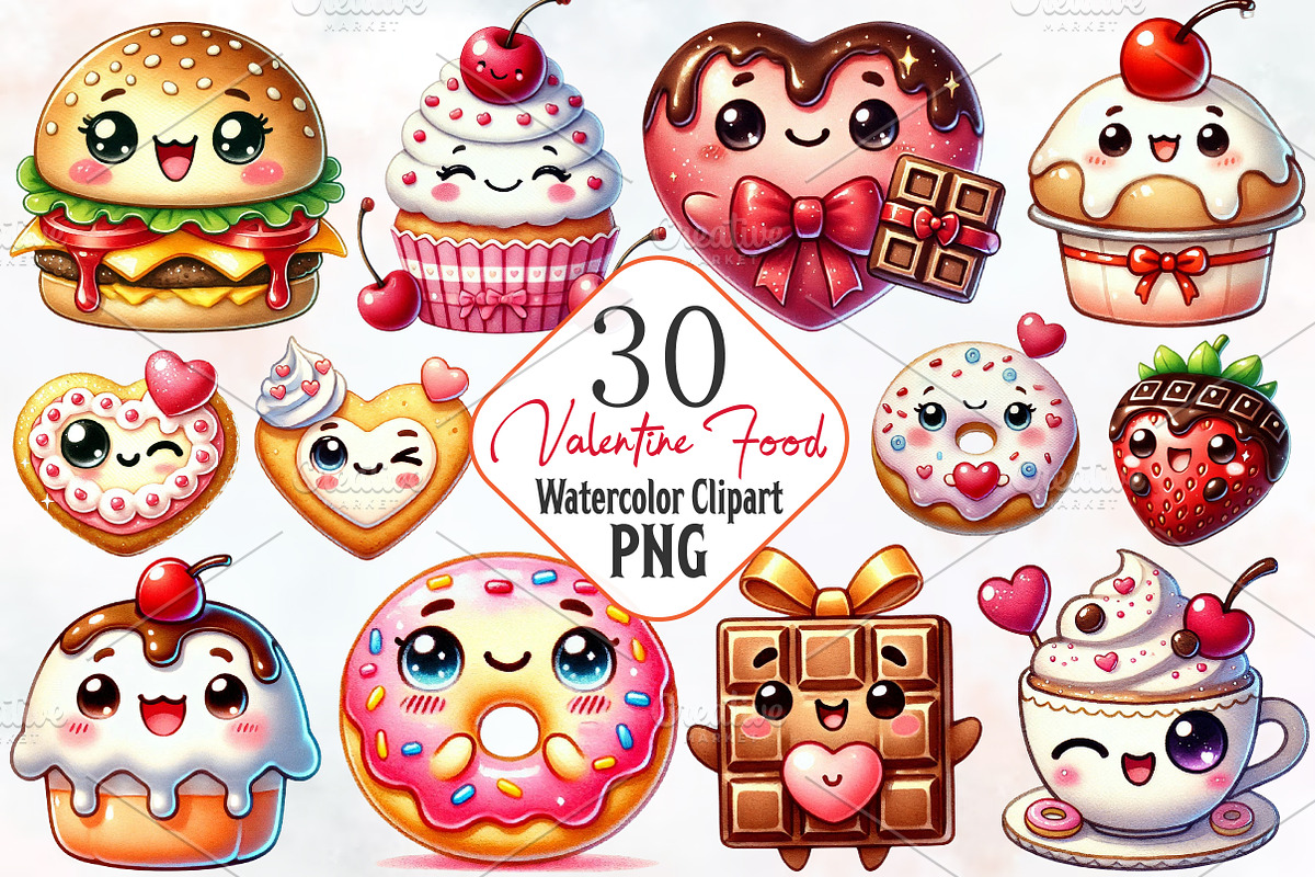 Kawaii sweet valentine food clipart, an Illustration by RobertsArt (Photo 1 of 7)