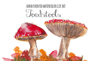 Toadstools Watercolor Clip Art