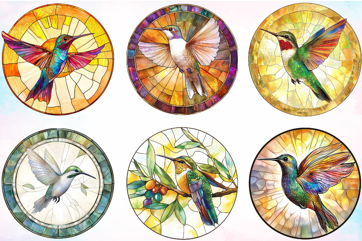 Hummingbird Round Stained Glass, an Illustration by Canvas Craft (Photo 3 of 3)
