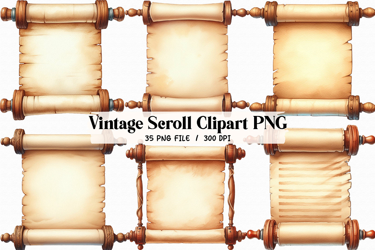 Vintage Scroll Clipart PNG, an Illustration by Libby Wishes (Photo 1 of 7)