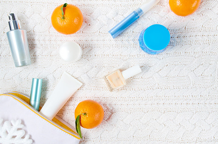 winter flat lay with cosmetics and snowflake, a Holiday Photo by Alliance Images