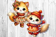 Cute Autumn Little Cat Clipart Set, a Seasonal Illustration by V Design Creator (Thumbnail 3 of 9)