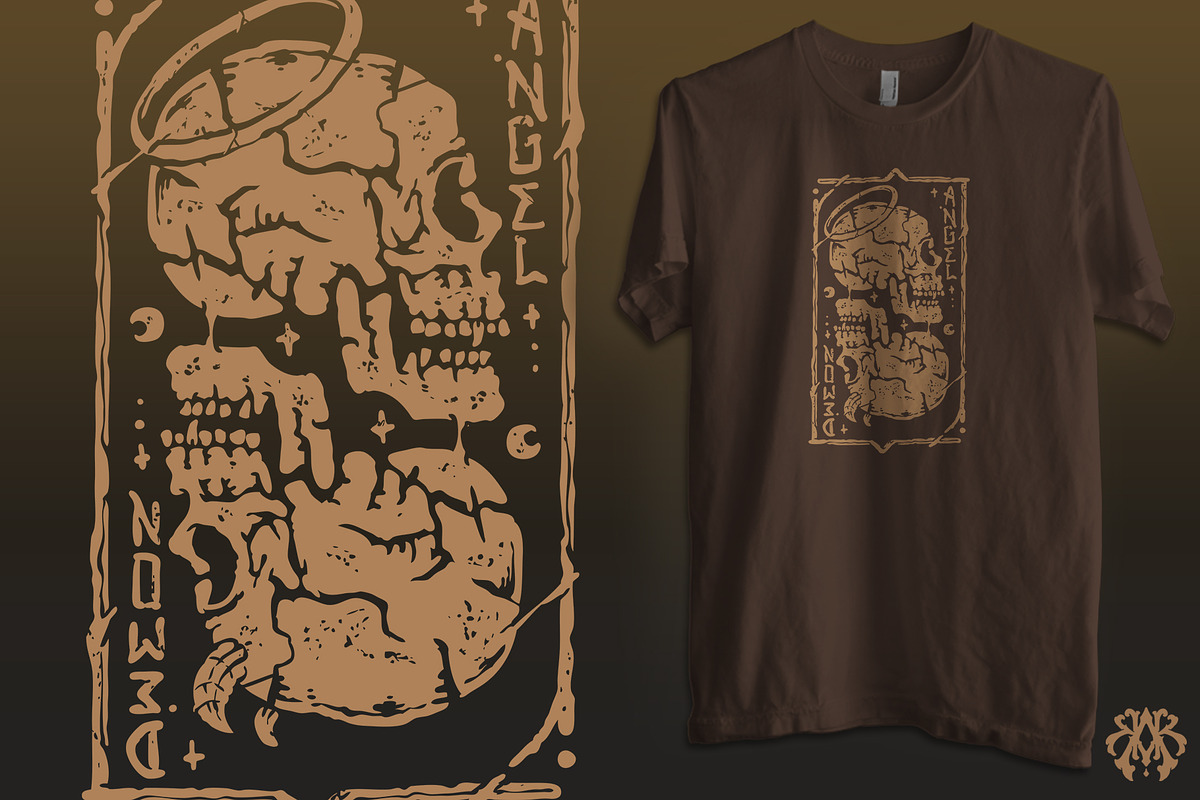 The Angel and Demon Skull Distressed, an Object Illustration by Krizvector Artwork Shop (Photo 2 of 3)